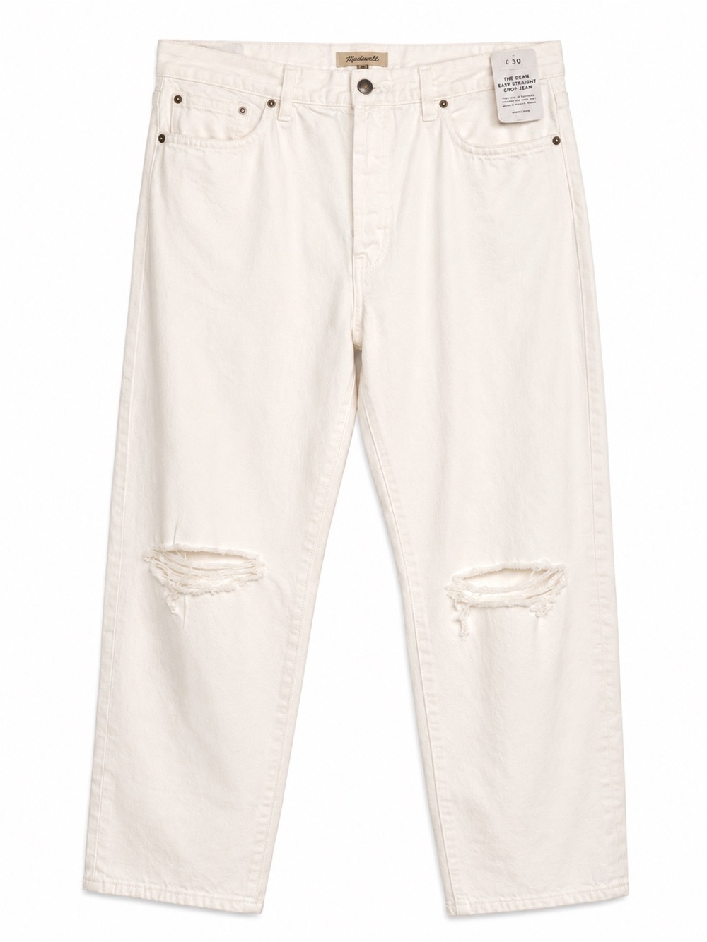 🆕 Madewell Dean Easy Straight Crop Jeans White Distressed Women’s W30